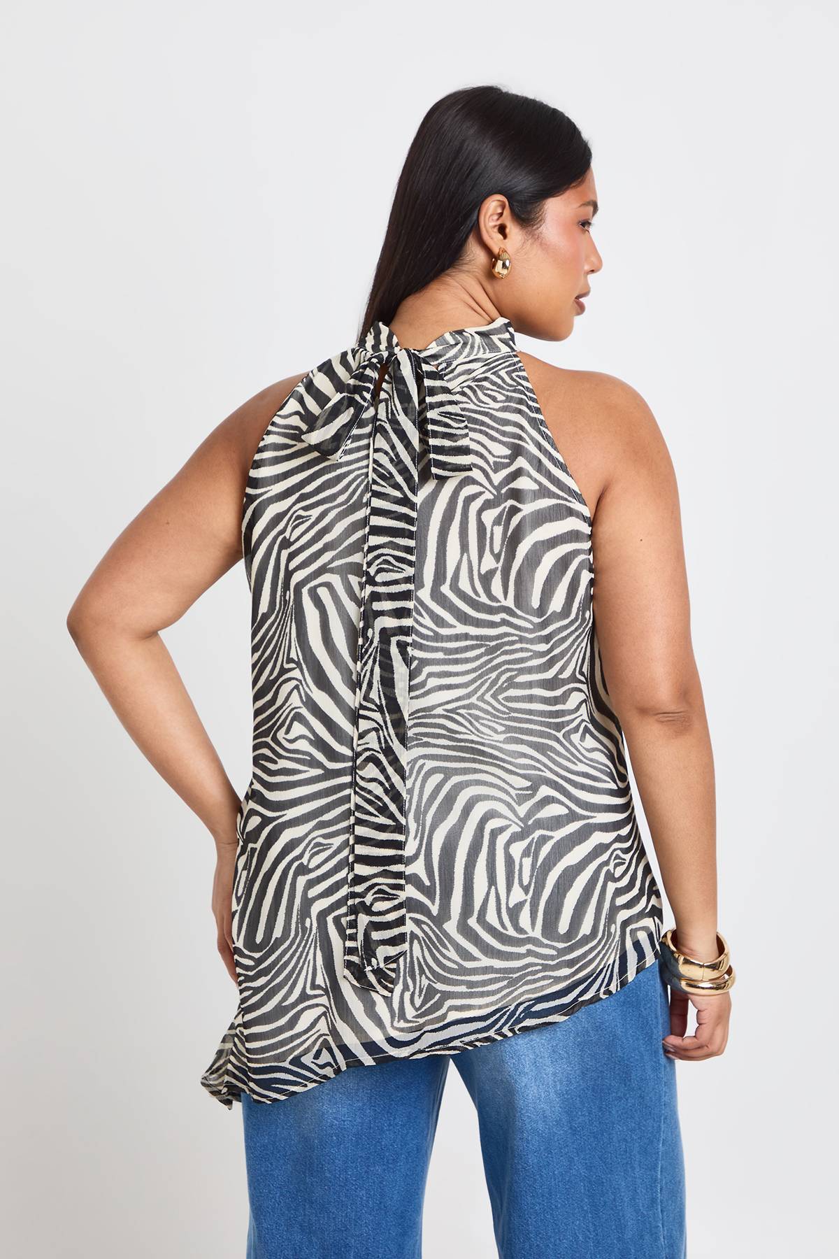 boohoo Haut Grande Taille En Mousseline Imprimé Zèbre Asymétrique Long