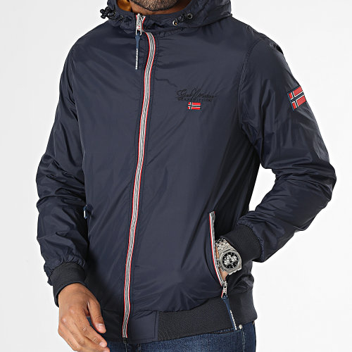 Veste Zippée Capuche Réversible Bleu Marine Jaune