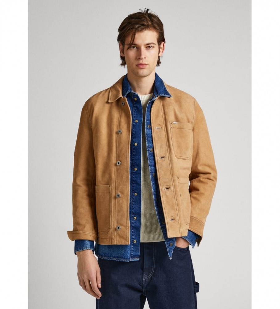 Jaqueta de couro marrom Pepe Jeans Barret