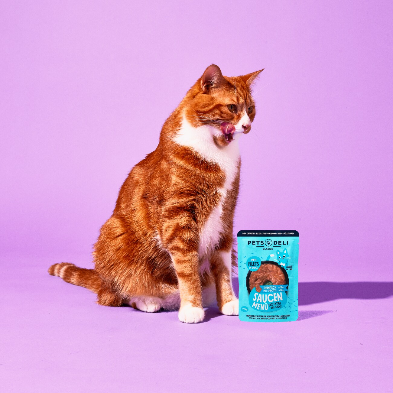 Pets Deli Nassfutter Katze Adult Saucen Menü Thunfisch mit Karotte 12x70 g