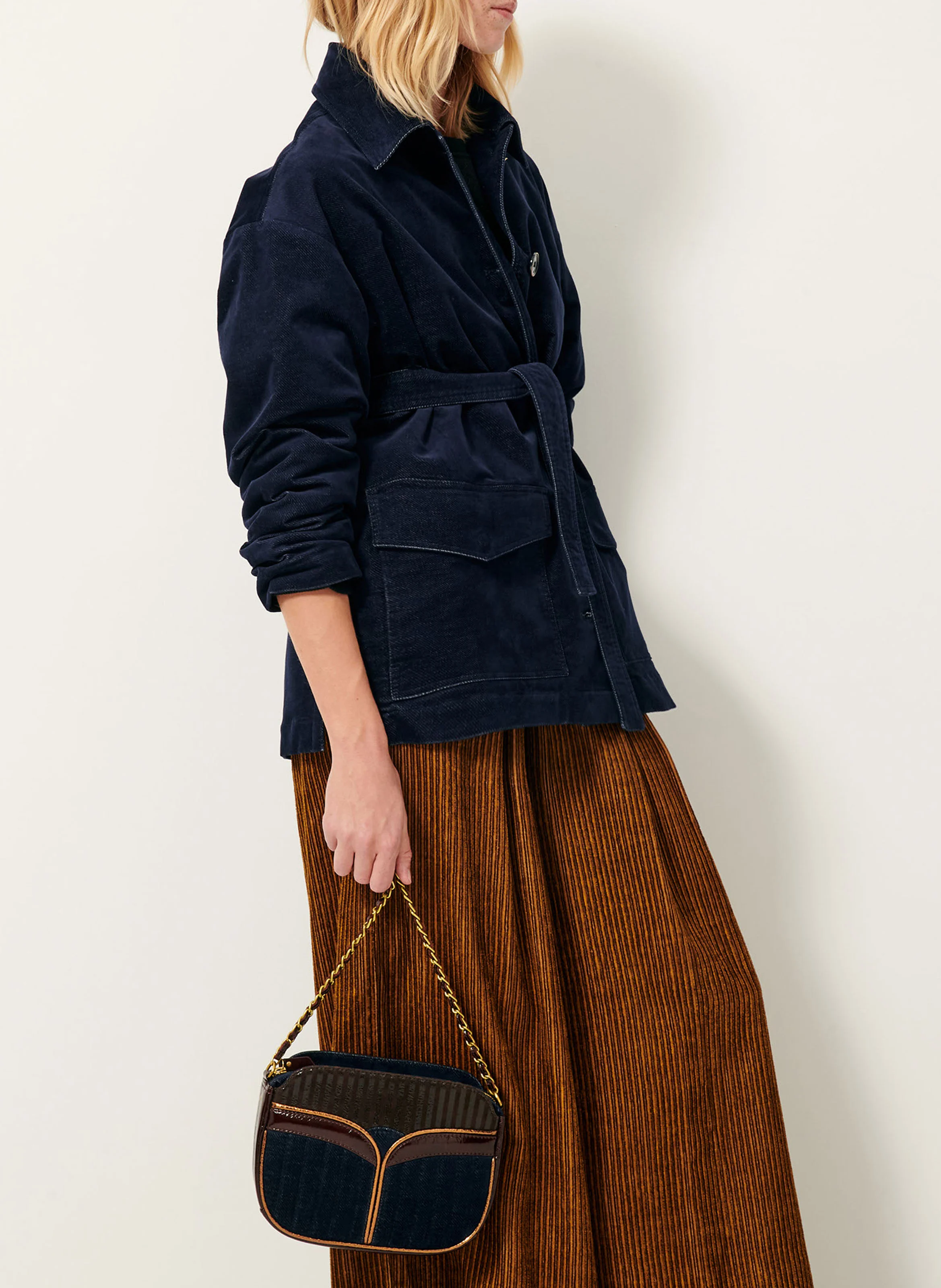 DIVINE - Sac bandoulière matelassé en coton et croûte de cuir mélangé | Bleu