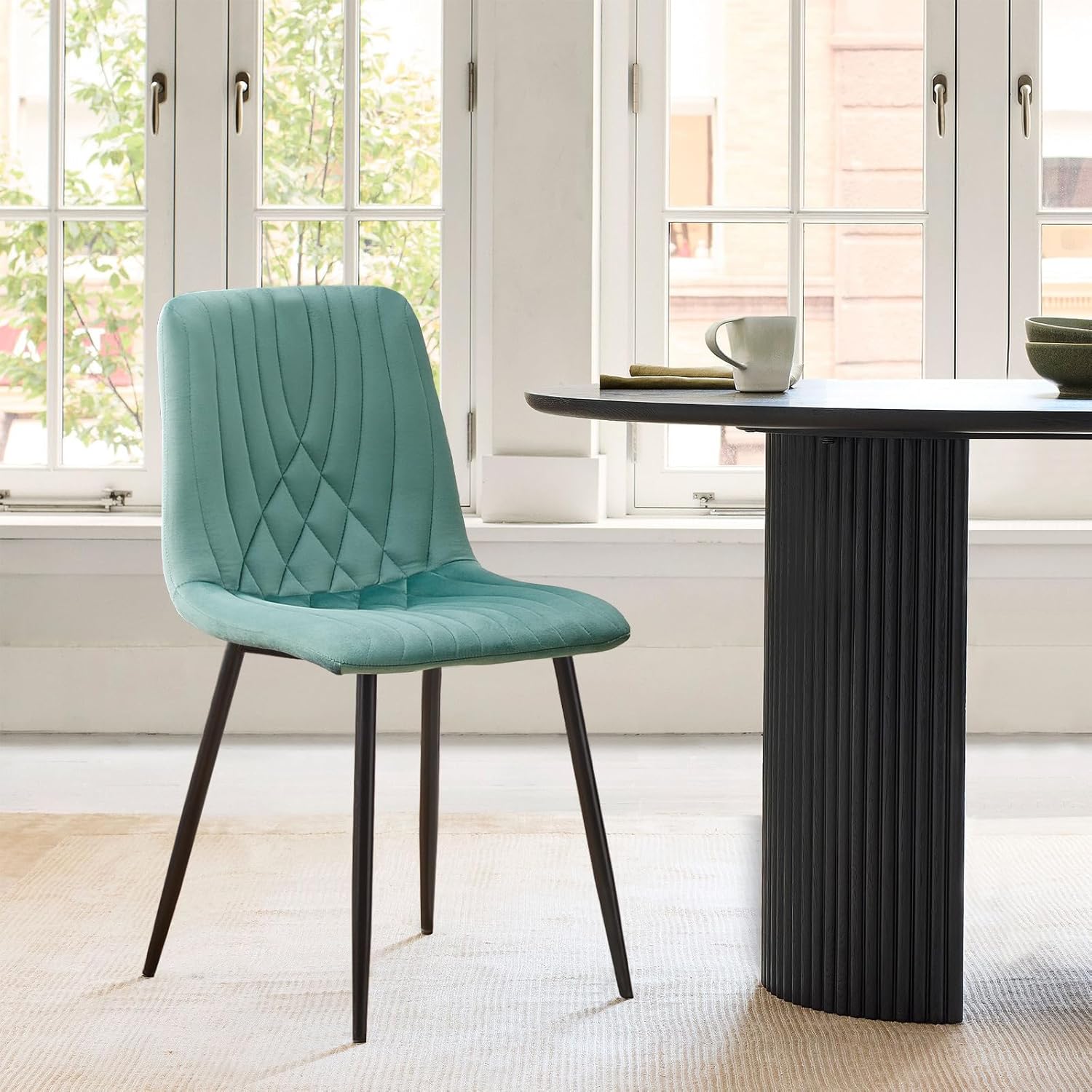 CLIPOP Samt Küchenstühle, Esszimmerstühle Polsterstuhl Wohnzimmerstuhl, Sitzfläche mit Rückenlehne und Metallbeine (Samt Grün, 6er Set)
