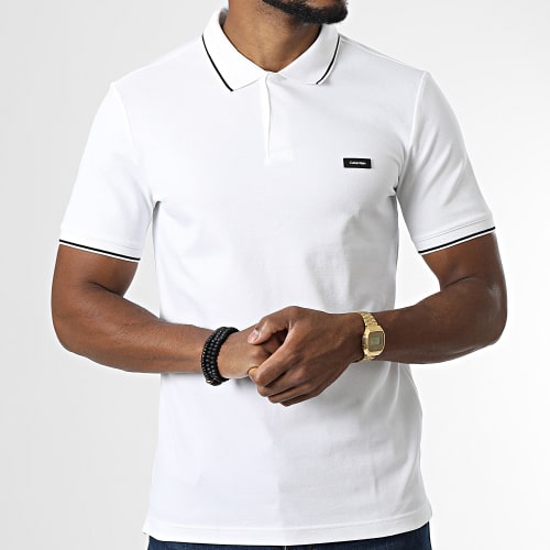 Polo A Manches Courtes Stretch Pique Tipping 0596 Blanc