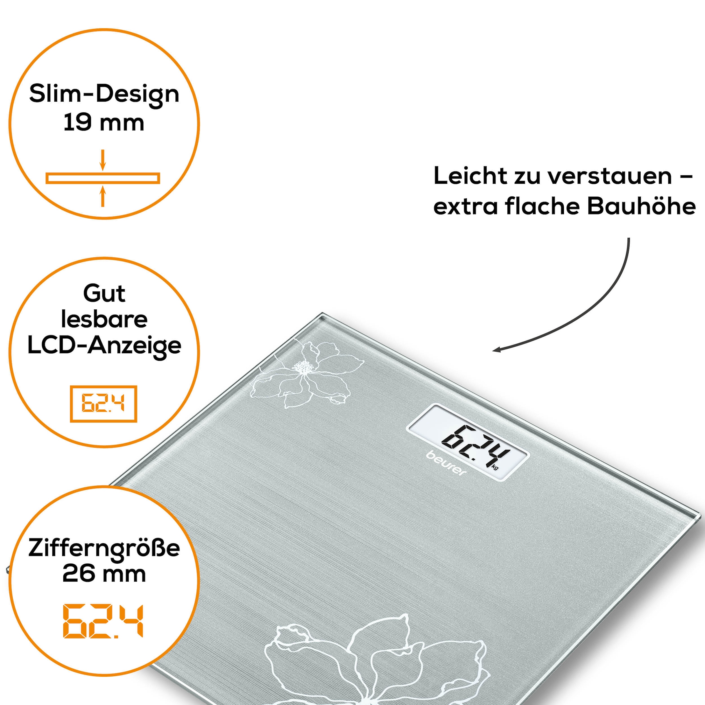 BEURER Personenwaage »GS 10 besonders flach mit nur 1,9 cm, Tragkraft bis 180 kg« Wiegefläche aus Sicherheitsglas, mit Einschaltautomatik