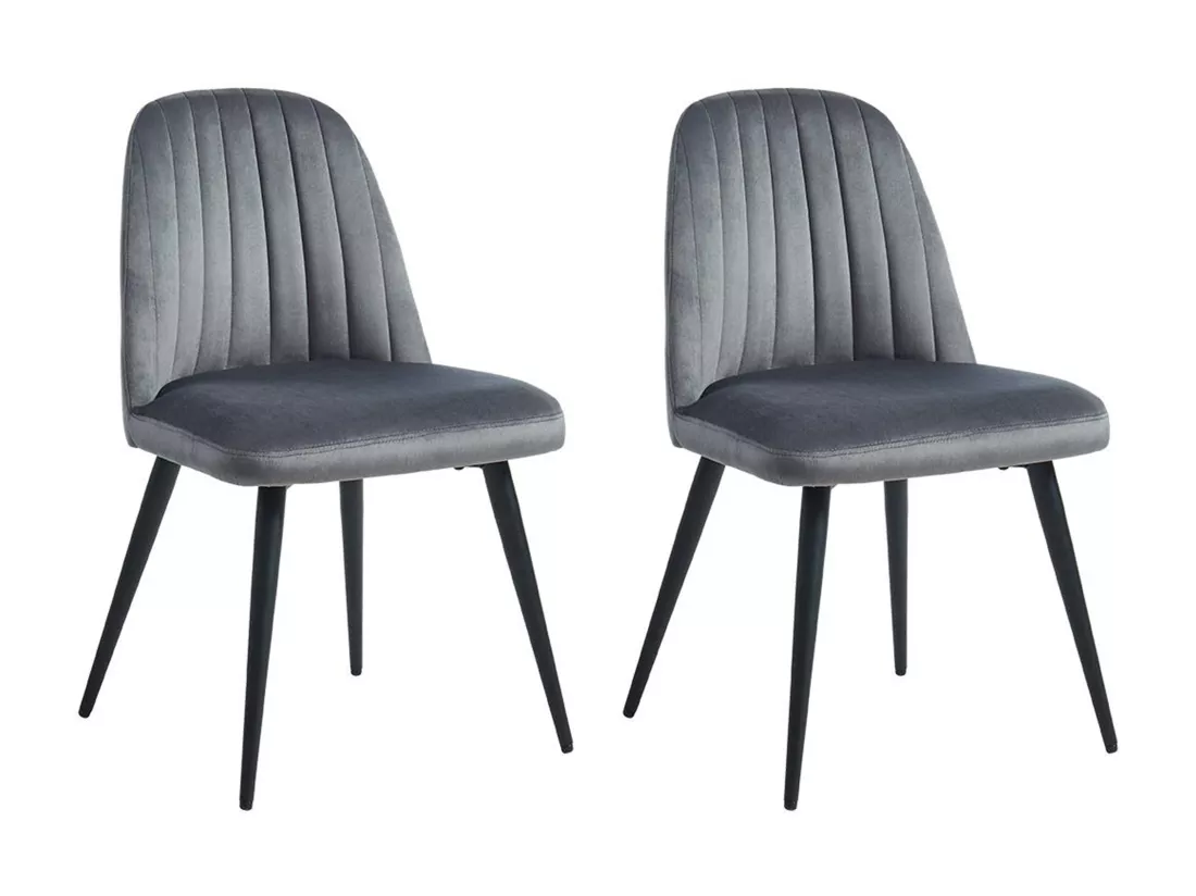 Lot de 2 chaises en velours et métal noir - Gris - ELEANA