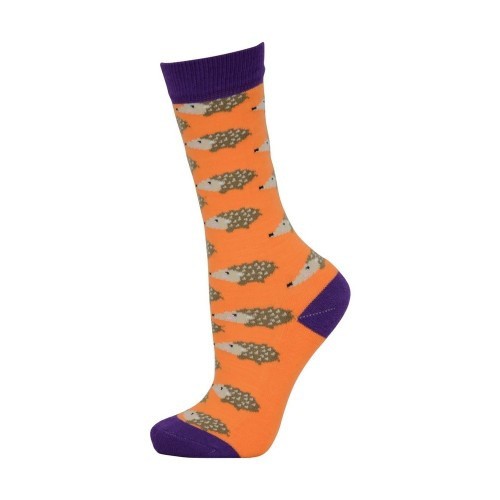 Pacote com 3 pares de meias infantis com estampa de ouriço nas cores roxo/laranja/azul claro