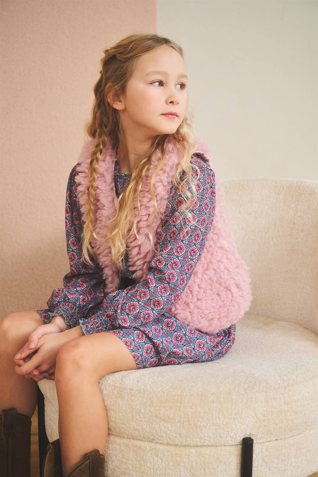 NONO jurk Mamai met all over print blauw/paars
