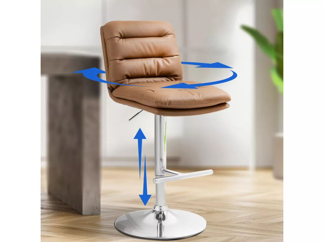 Tabouret de bar - Similicuir & Chrome - Marron clair - Damar