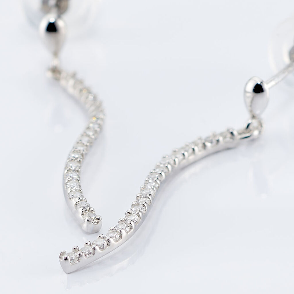 Boucles D'oreilles Pendantes Torsade Or Blanc Oxyde De Zirconium