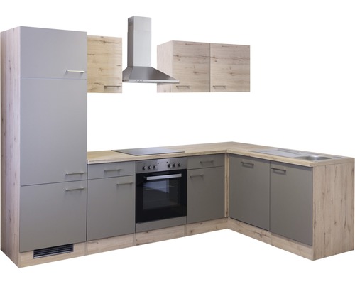 Flex Well hoekkeuken met apparatuur Riva 280 cm kwartsiet cubanit san remo licht mat eiken gedemonteerd omkeerbaar uitvoering 00010337