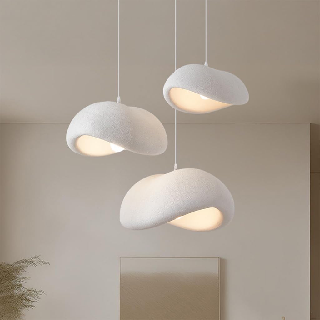 Wabi-Sabi Hängeleuchte Pendellampe E27 Moderner Japanischer Stil Höhenverstellbar Für Esstisch Esszimmer Wohnzimmer Schlafzimmer Küche Café Flur Weiß Vogelnest Design Kreativ Kronleuchter(30+40+