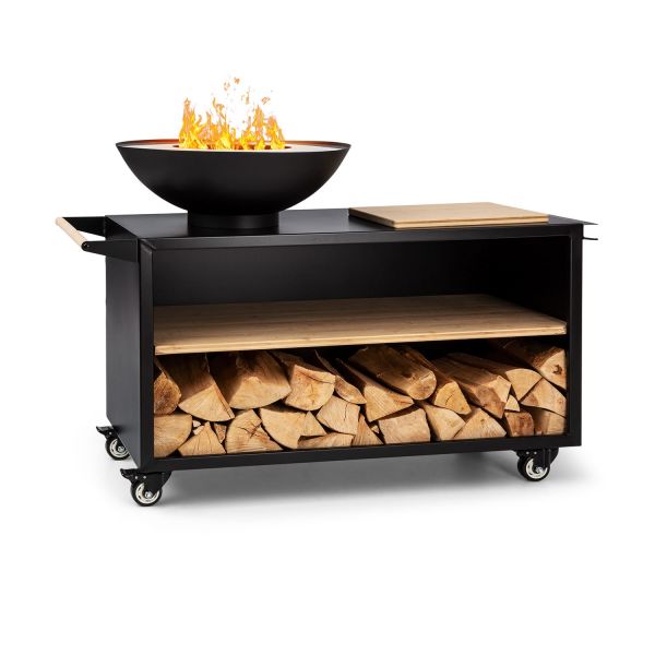 Blumfeldt Savage 2.0 Wide Tigela de Combustão com Tábua de Corte de Bambu Grill Incl. Protecção Contra as Intempéries Black