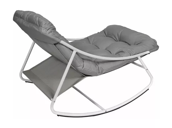 SABHA - Fauteuil à Bascule en Métal Blanc et Textilène avec Coussin d'assise Taupe