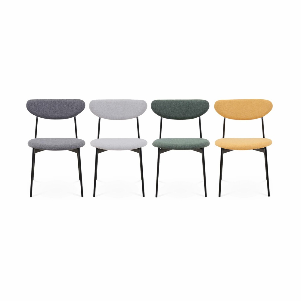 Lot de 4 chaises - arty - scandinaves et vintage. Assise et dossier gris clair. Pieds en acier
