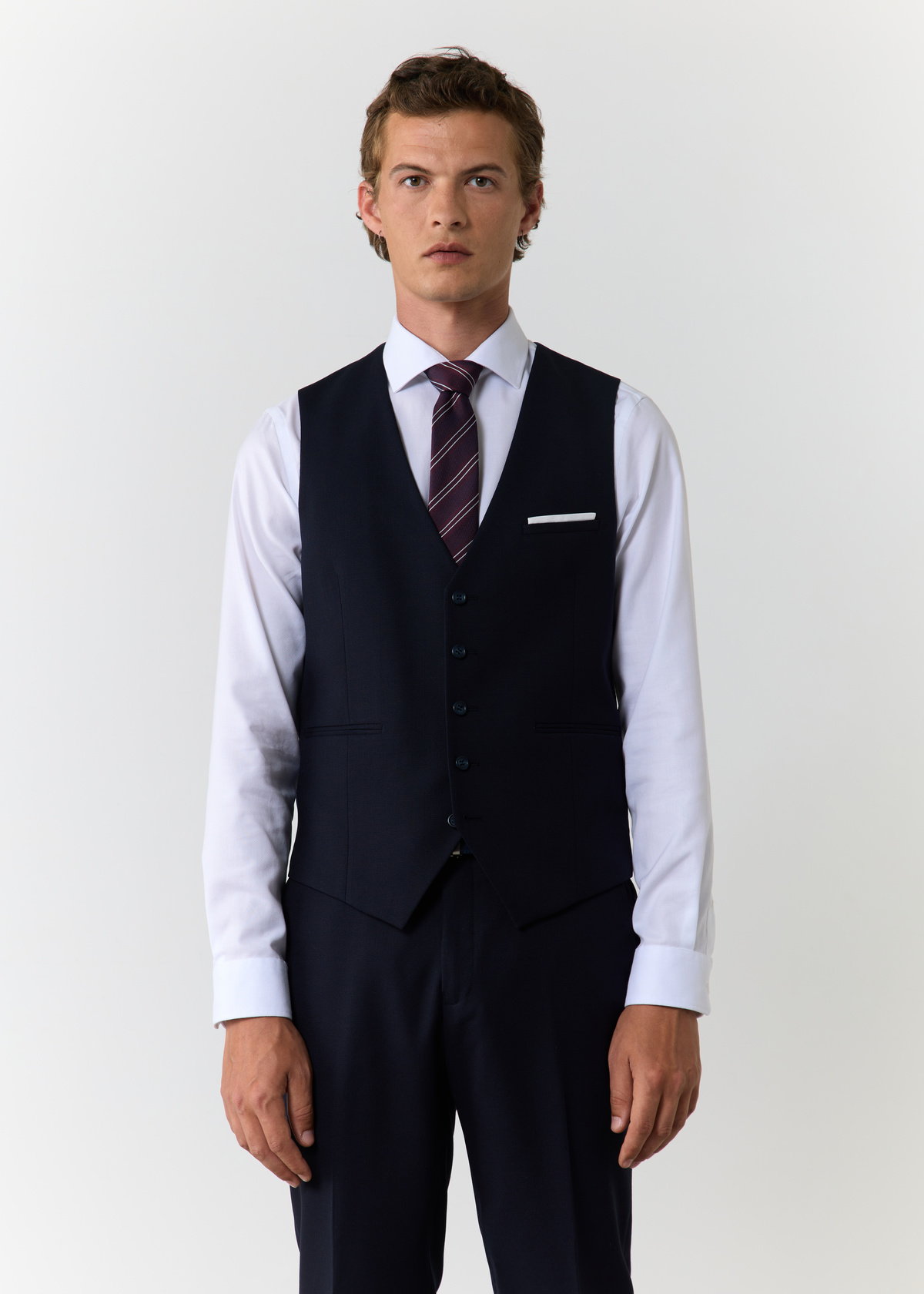 Gilet de costume en laine stretch unie bleu marine