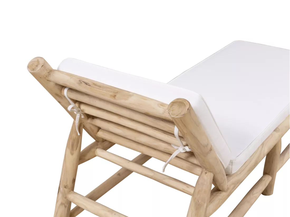 Lot de 2 bains de soleil en teck avec matelas - Naturel clair et blanc - TULUM de MYLIA