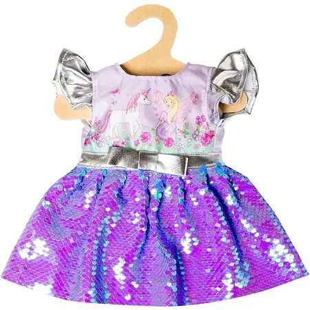 Heless 1131 - Kleid Design Fee und Einhorn, mit Wendepailletten und silberner Krone, Größe 28 - 35 cm