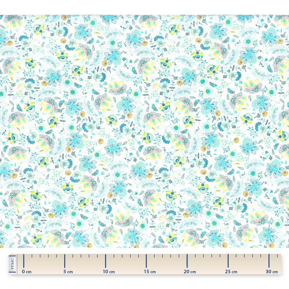 Coupon Tissu 1 M Fleuri Vert Blanc Ex1065