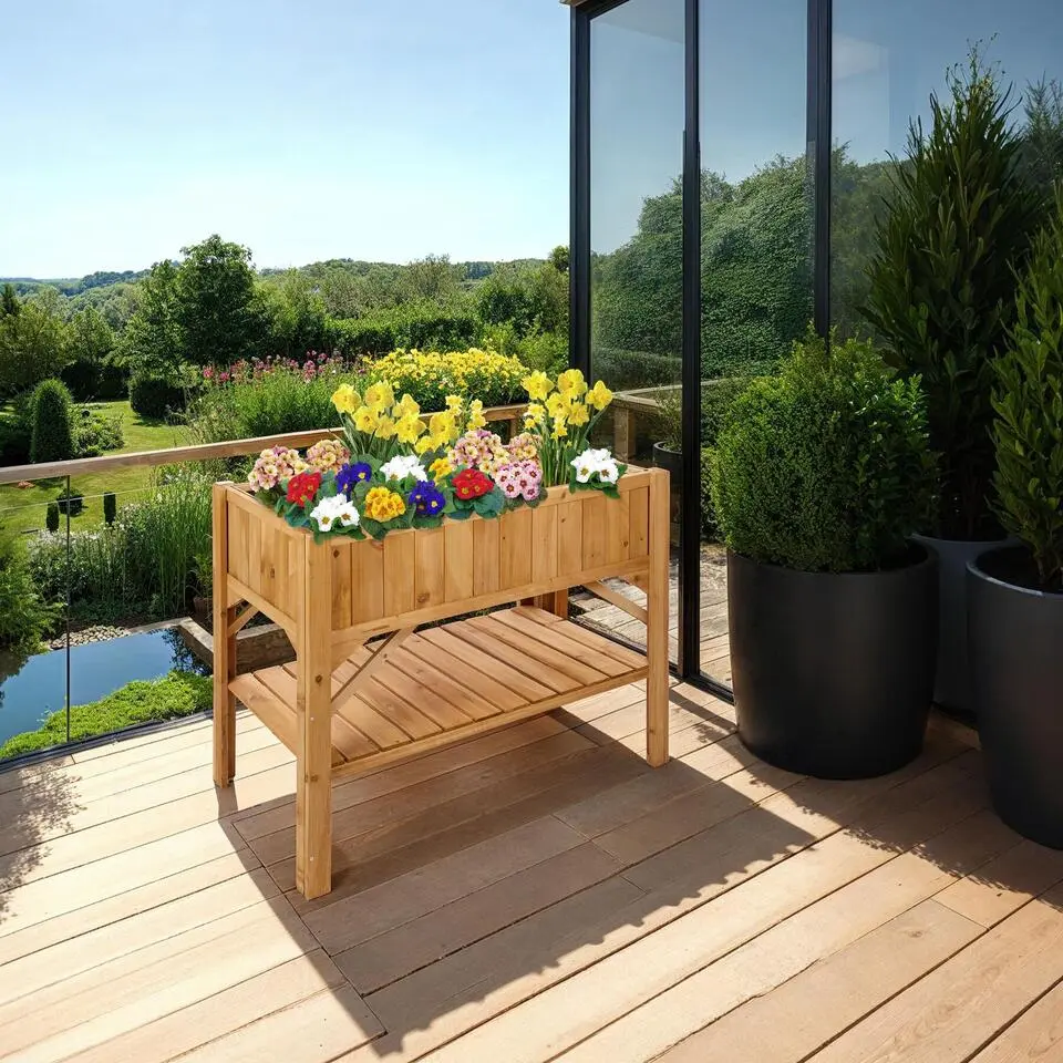 tectake Hoge plantenbak met legplank 119x53x90cm, Bruin