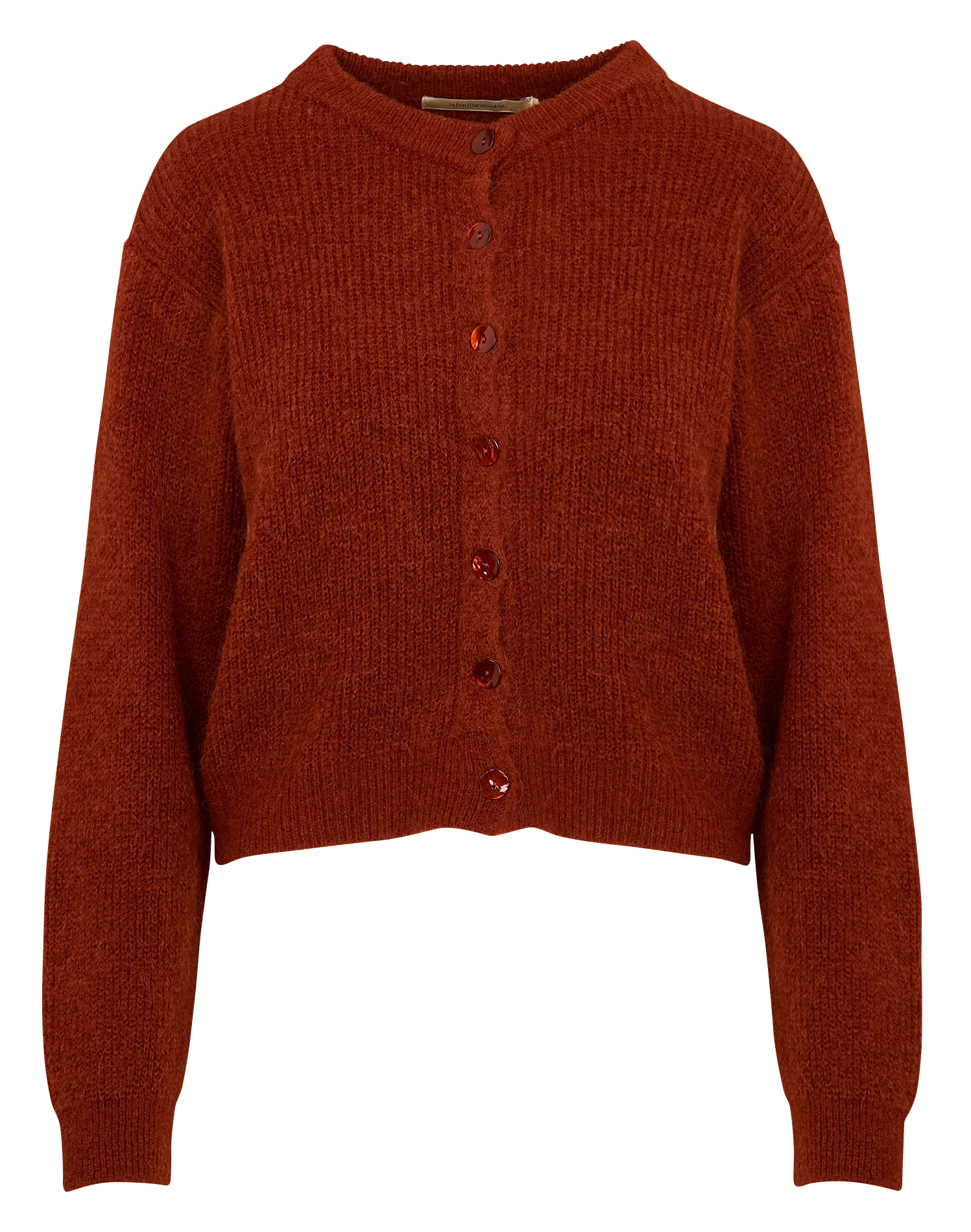 Gilet droit col rond en maille mélangée | Orange