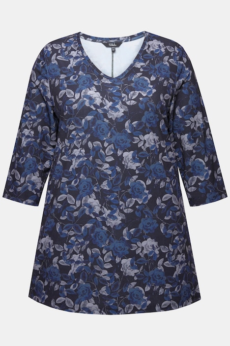 Longshirt, A-Linie, Allovermuster, V-Ausschnitt