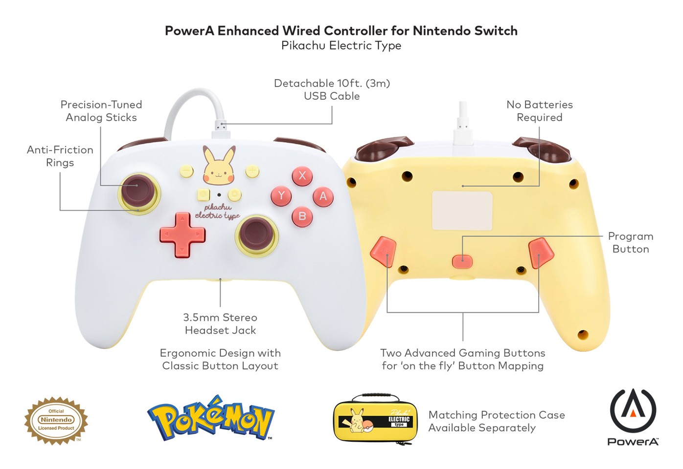 PowerA Enhanced Wired Controller for Nintendo Switch - Pikachu Electric Type