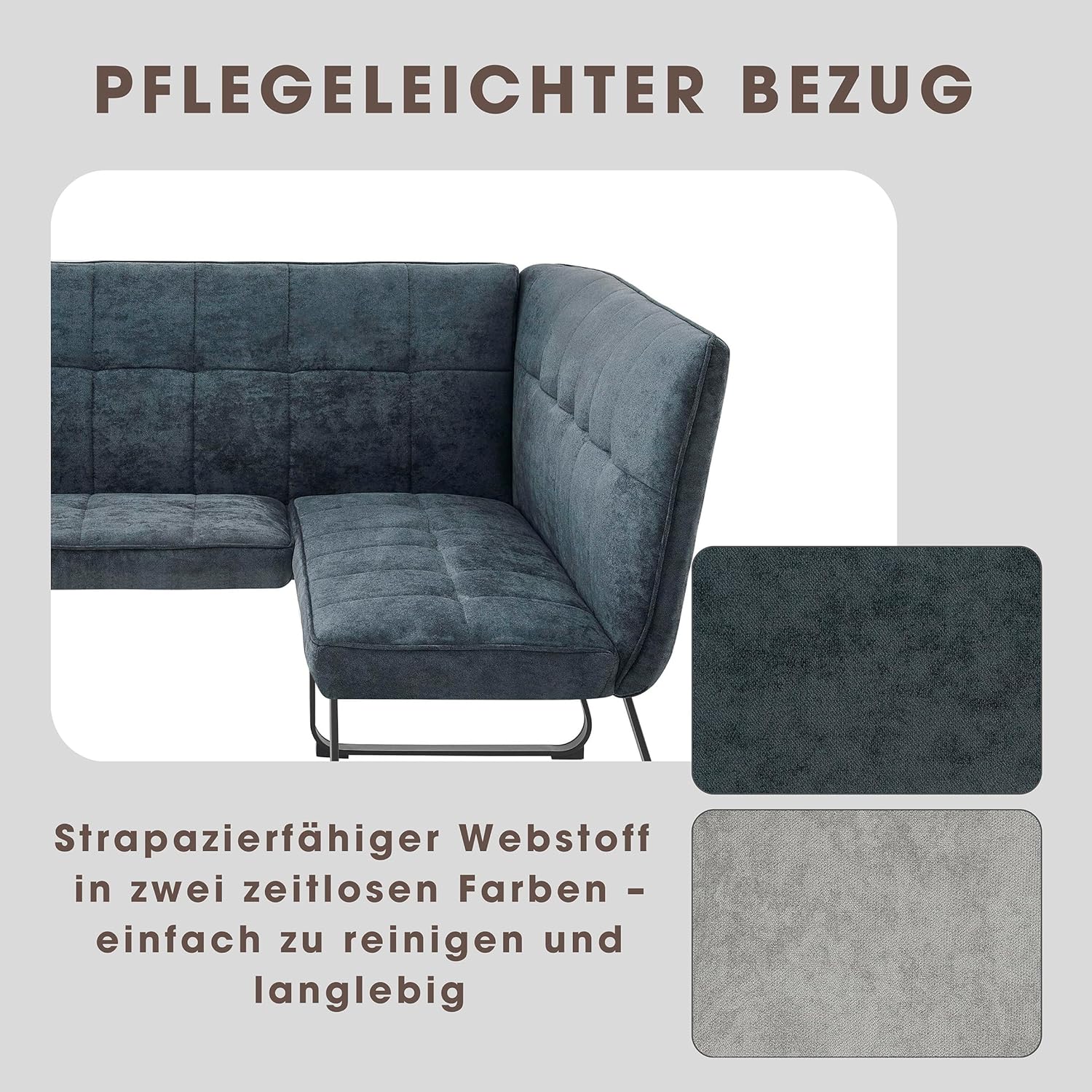 byLIVING Eckbank TALEA/Webstoffbezug in dunkelgrau, Gestell in schwarz/Große Eckbank L-Form, Langer Schenkel Links, komfortable Nosaqfederung/Sitzbank/Essbank/Maße: 168 x 128, H 93,5 cm