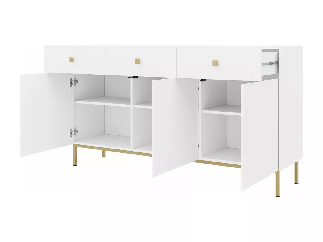 Commode Comfivo Nunove 101, Blanc, Avec tiroirs et portes, 85x155x39cm
