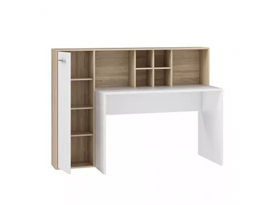 Bureau droit avec rangements décor chêne clair et blanc mat - KEVAN