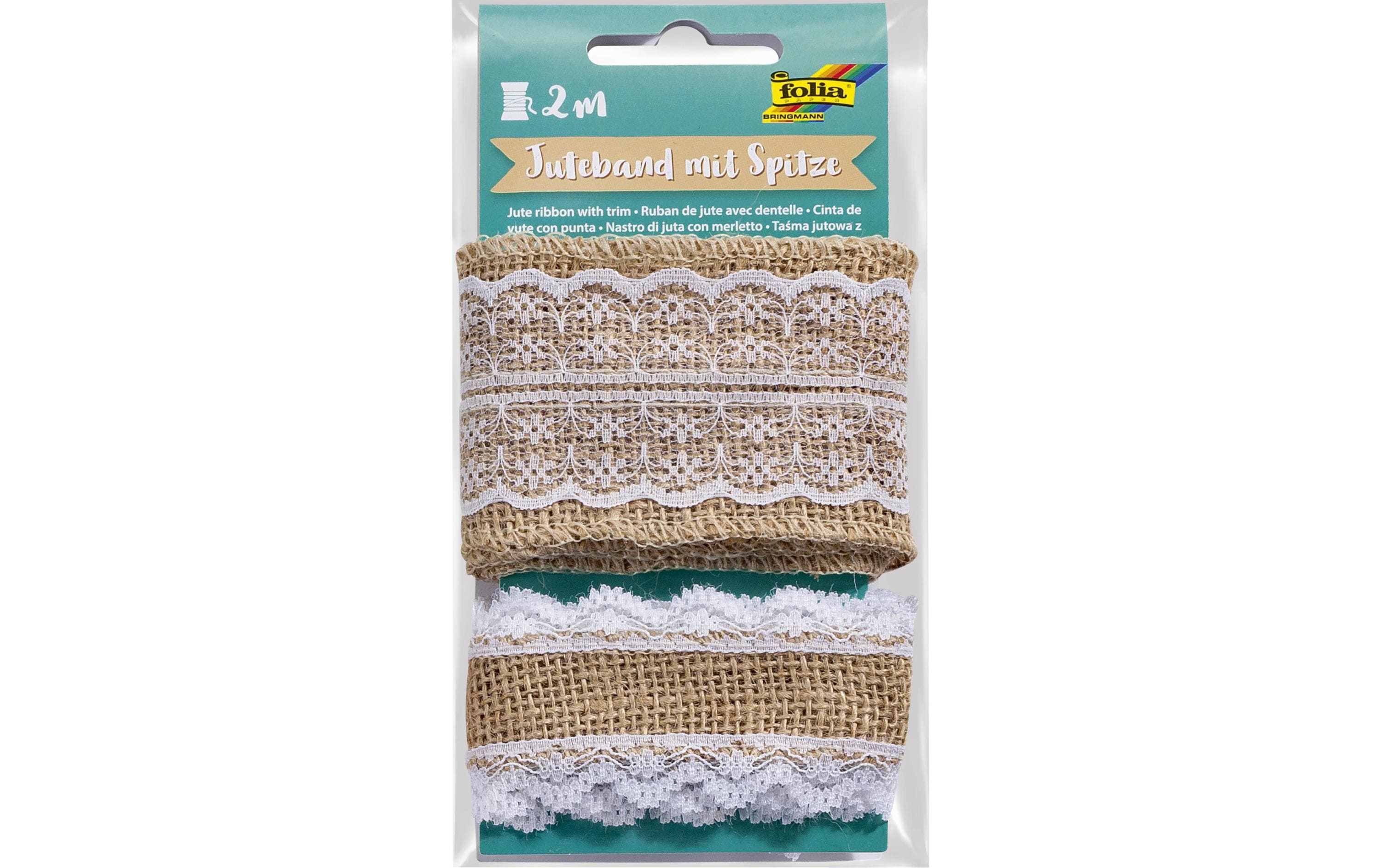 Juteband Folia mit Spitze, 2er SetSackleinenband für Hochzeitsdekoration oder Geschenkverpackungen