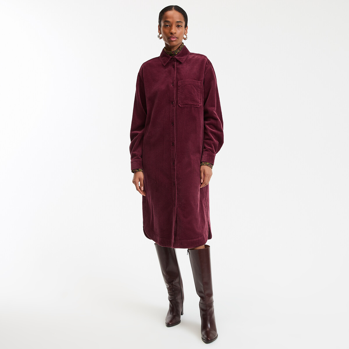 COLEÇÃO LA REDOUTE<br>Vestido reto midi 3/4 com mangas compridas