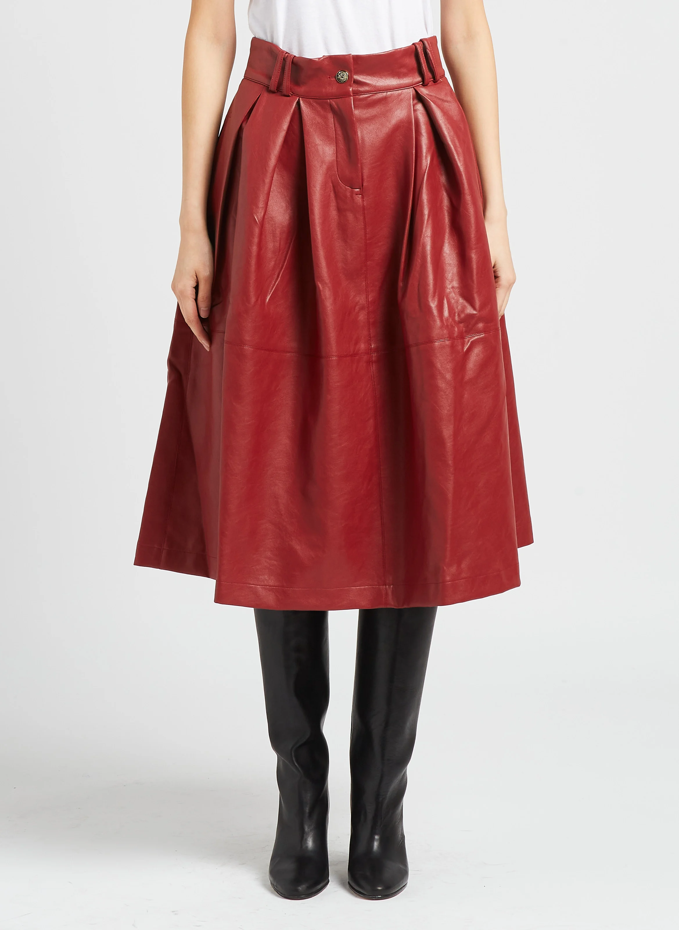 KEATON - Jupe midi évasée taille haute| Rouge