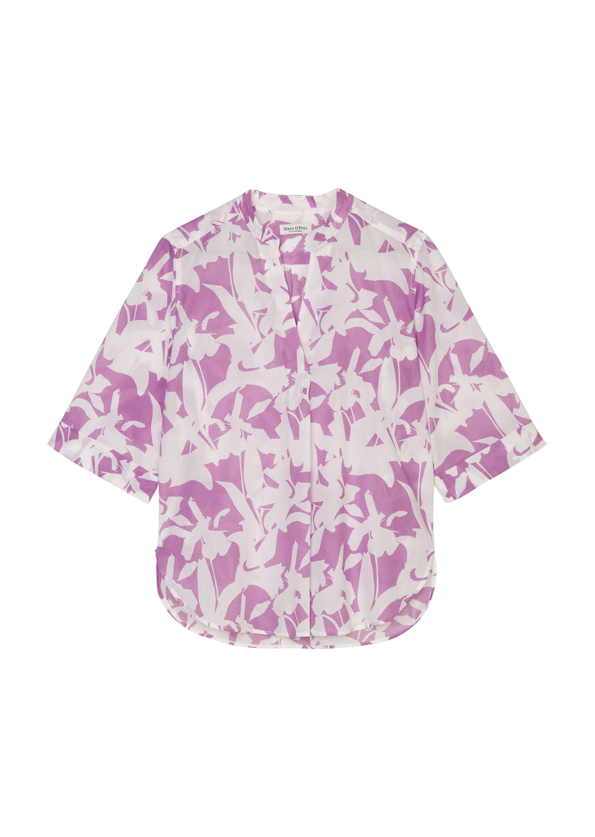 Gemusterte Tunika-Bluse regular aus leichtem Baumwolle-Voile