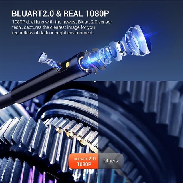 DS300 Double Lens Endo-/Borescope 1080P digitalt inspektionskamera, 5m kabel 7,9 mm IP67 4,3