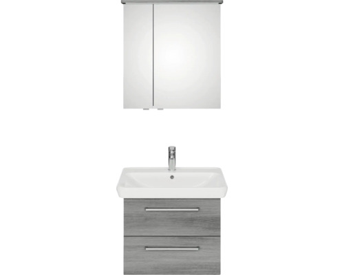 Pelipal Sunline 105 badkamermeubelset (B x H x D 69 x 200 x 48,5 cm), grafiet getextureerde fronten, met keramische wastafel, badmeubel en spiegelkast met LED-verlichting