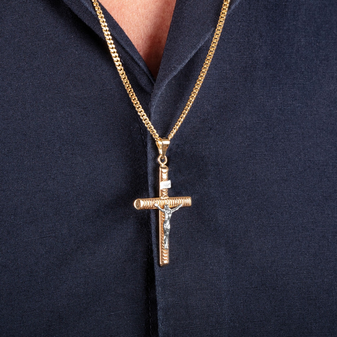 Anhänger 750/18 K Gelbgold Kreuz mit Jesus 36 x 23mm