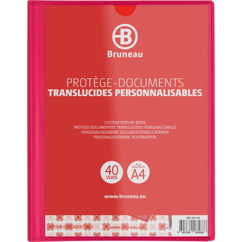 Protège-documents Bruneau polypropylène translucide personnalisable A4 20 pochettes - 40 vues