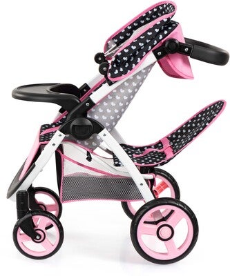Bayer Design Twin Star Tvillingdukkevogn, Svart/Rosa
