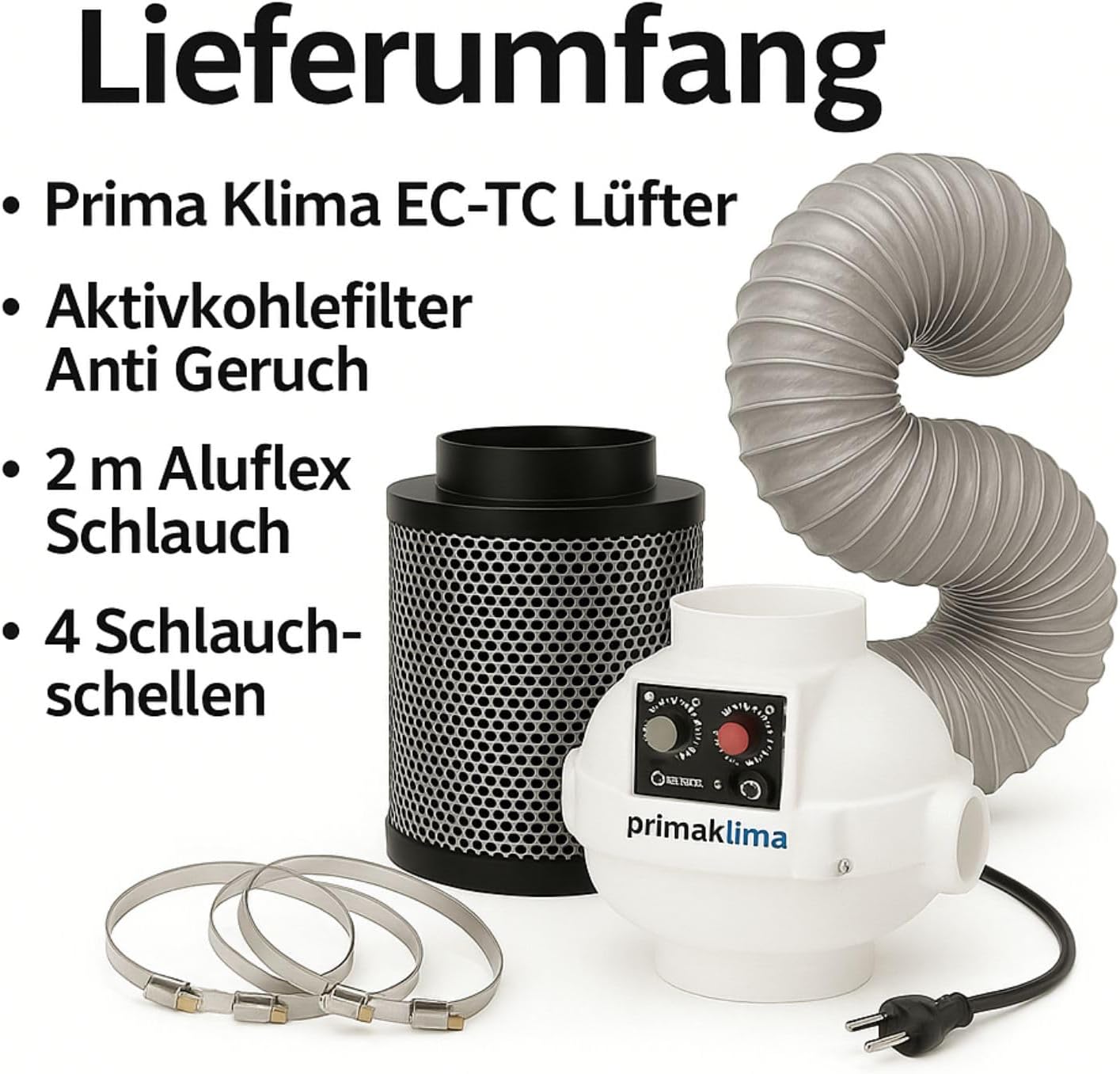 Weedness Grow Abluft Set Prima Klima Controlled 0-680 m³ Belüftungsset - Indoor Anbau Lüftungsset Rohrventilator Grow-Box Belüftungssystem