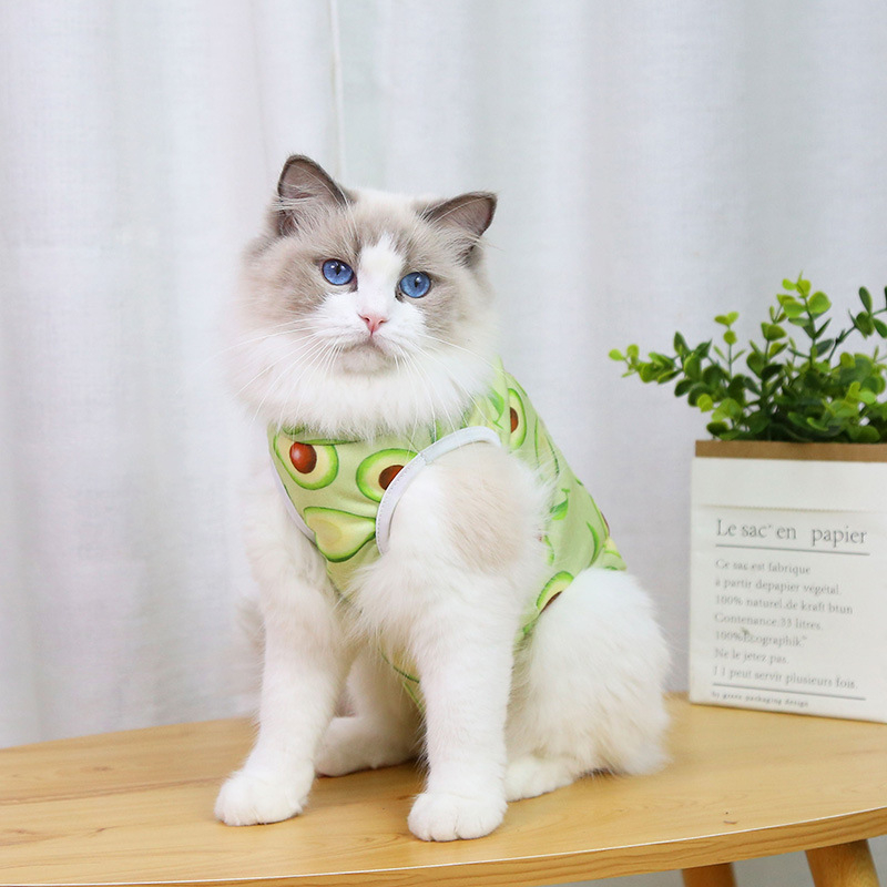 (Gr. L) Stoff Kastrations Body Haustier Schutz Kleidung OP Bauchwunden Leckschutz für Hunde / Katzen - Avocado