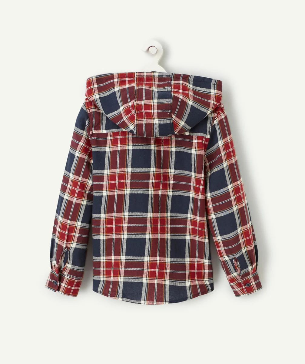 CHEMISE À CAPUCHE À CARREAUX GARÇON MARINE ET BORDEAUX