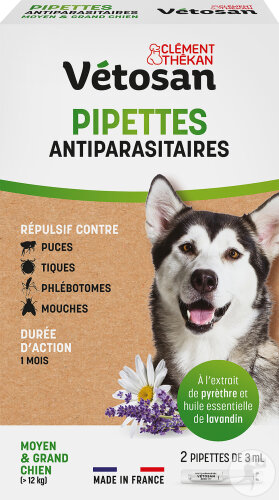 Clément Thékan Vétosan Anti-Puces Anti-Tiques Moyens Et Grands Chiens Pipettes 2x3ml