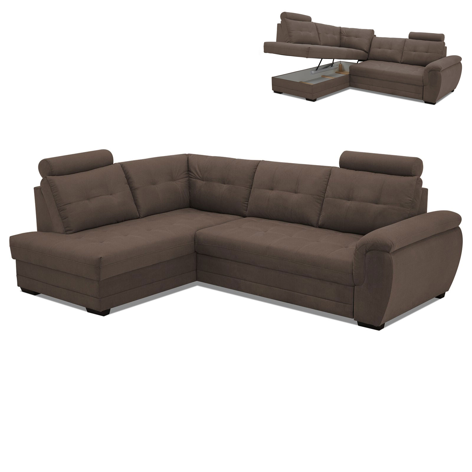 Ecksofa - braun - Webstoff - Liegefunktion - Staukasten links