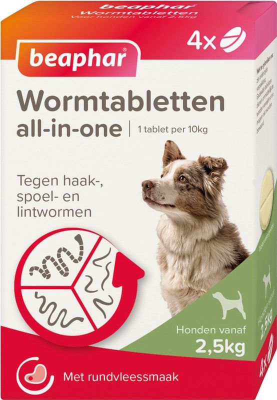 Beaphar - All-in-one Ontworming Tabletten - 6 Stuks - Voor Honden 2,5 - 40 kg