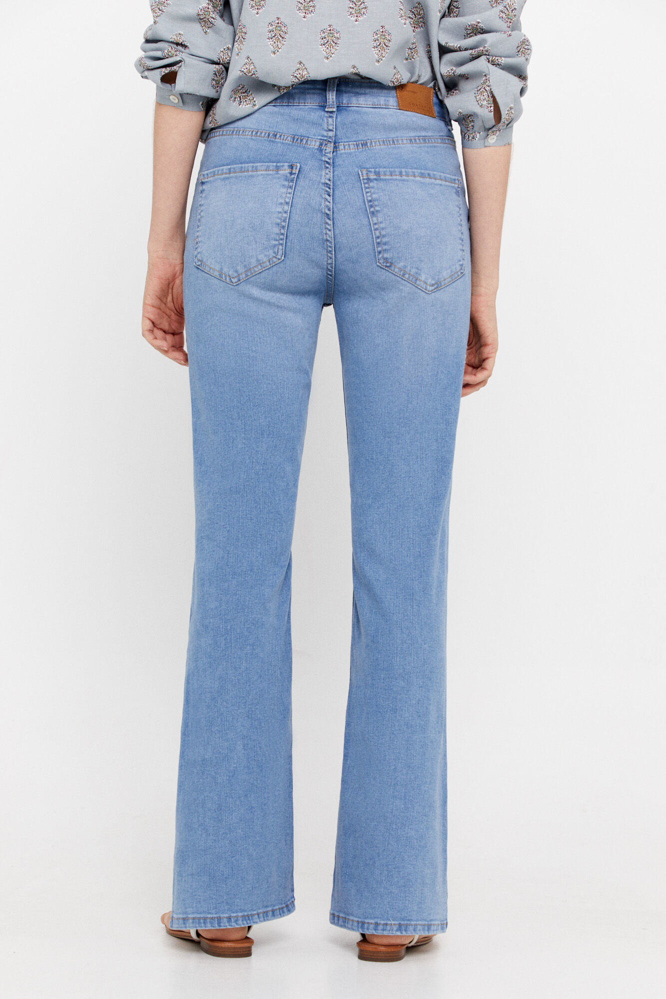 Calça jeans flare ajustada - Azul escuro