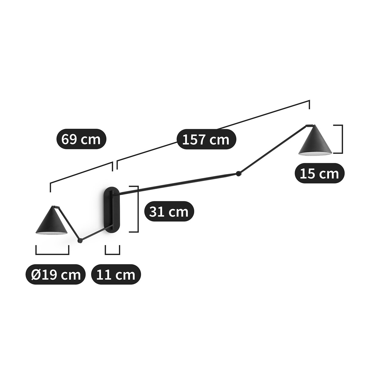 AM.PM<br>Luminária de parede articulada com braço duplo XL, Moke