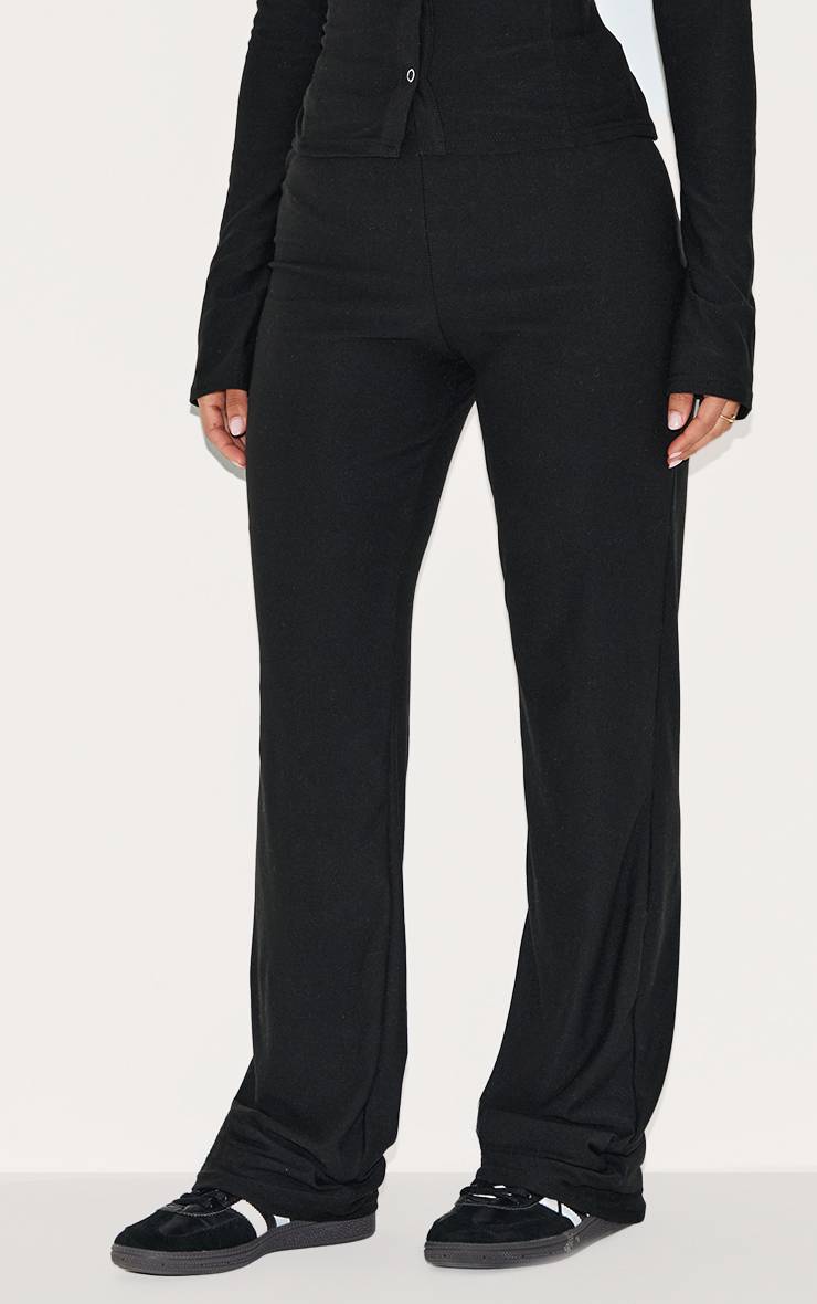 Noir Pantalon Droit À Effet Doux Co-ord Petite