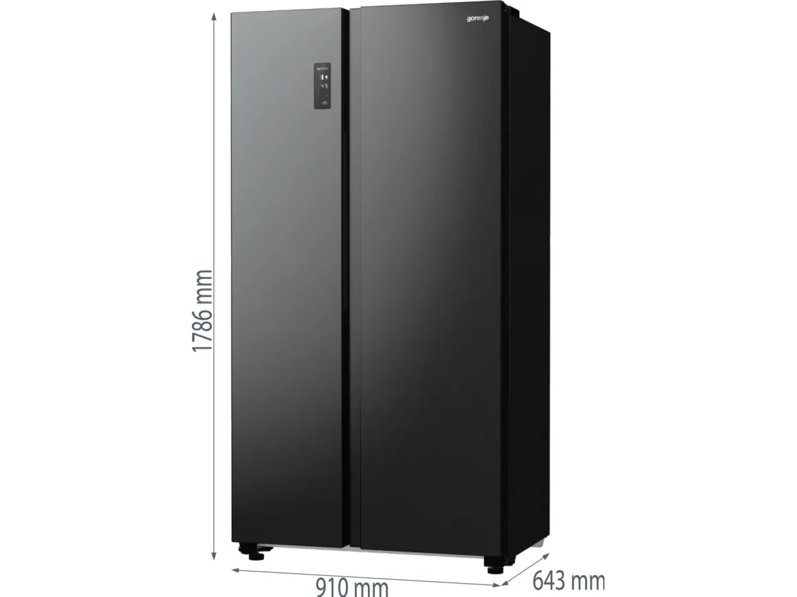Gorenje NRR9185EABXL, Fritstående, Amerikansk dør, Sort, Berøring, LED, På døren
