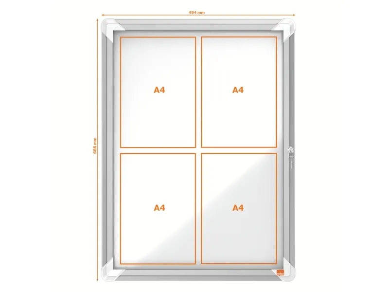 Nobo Premium Plus udendørs magnetisk låsbart opslagsskab med hængslet låge 4xA4 Hvid