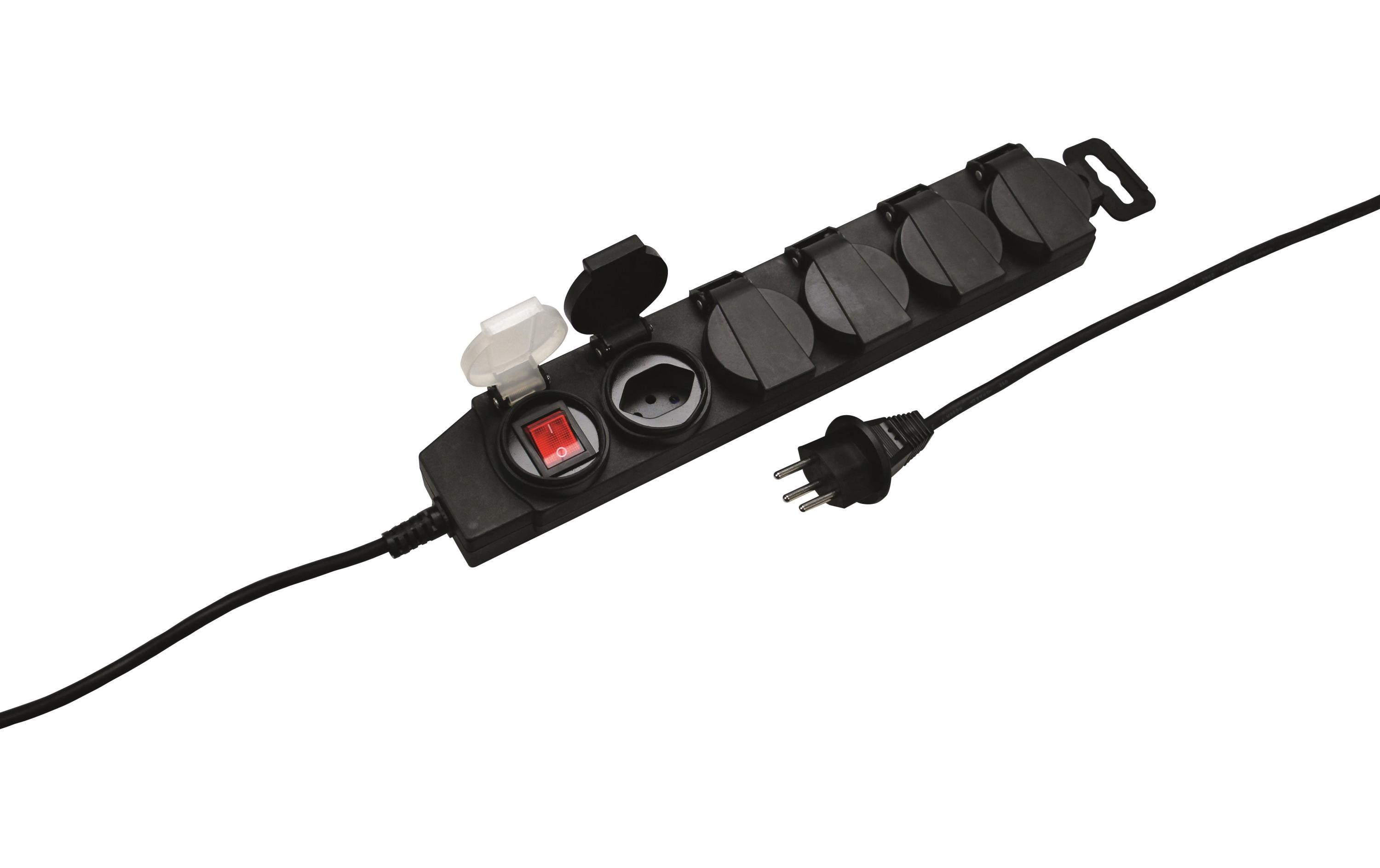 Steckdosenleiste STEBA DRY 5x T13 IP21 mit SchalterSteckdosenleiste, Schwarz